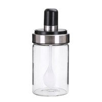 Wholesale Price Spice Glass Jars Glass Storage Containers with Spoon Oil Brush Glass Honey Jar Dispenser