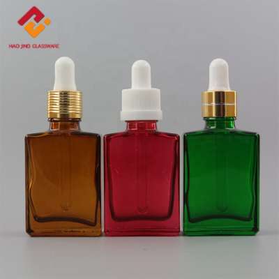 Wholesale unique leakproof essential oil cbd oil 30ml amber glass rectangle square glass dropper bottle