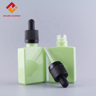 Hot sale 30ml frosted glossy white green rectangle tincture bottle e liquid glass dropper bottle with pipette dropper