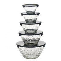 5pcs glass fresh bowl set with black plastic lid