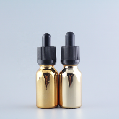 round shape electroplate gold color glass e-liquid dropper bottle for cosmetic essential oil cbd oil with Child-Proof cap